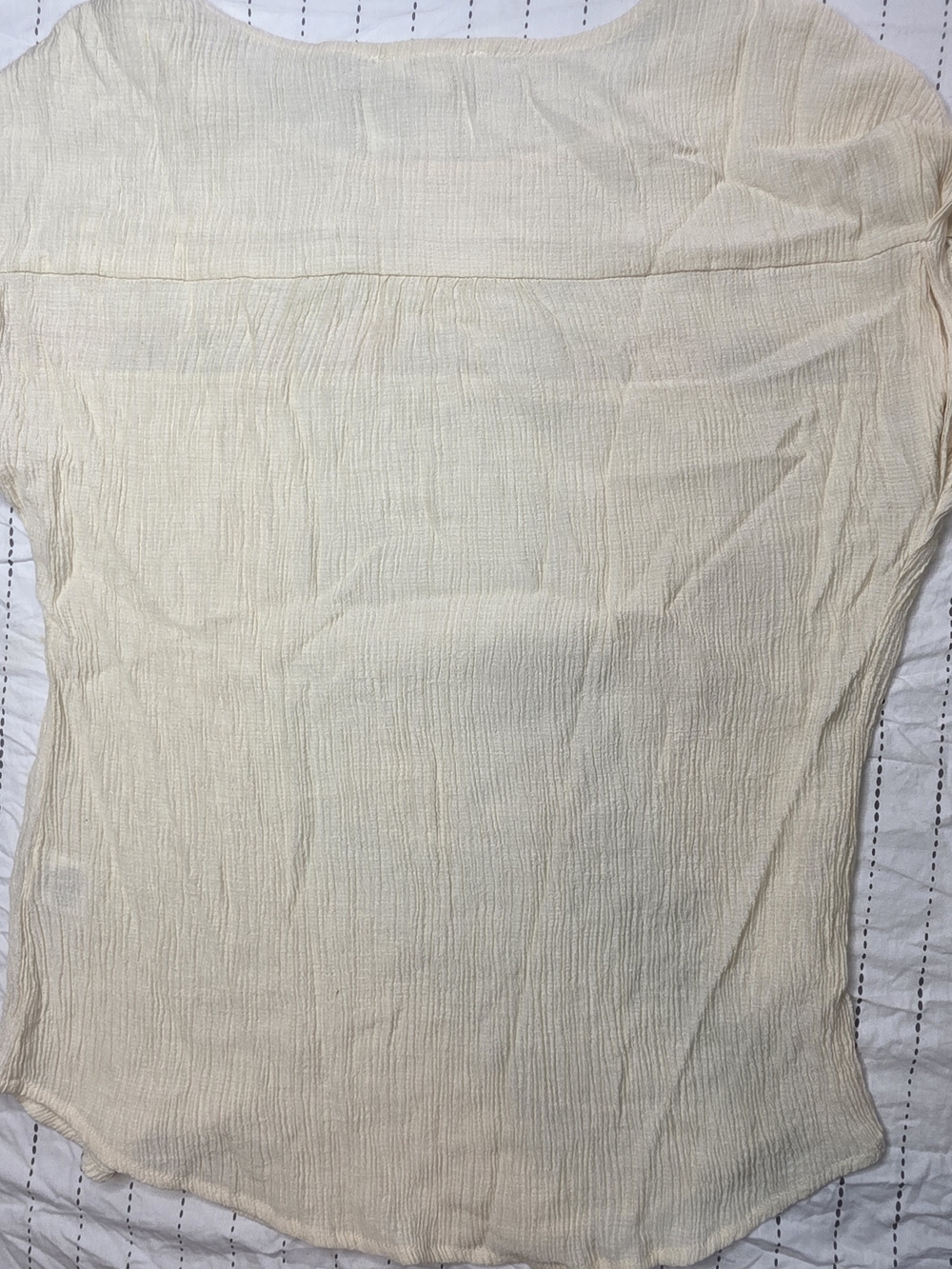 MINE Cream Textured Boho Blouse Granny Square Embroidery Lace Trim Small - Picture 2 of 6